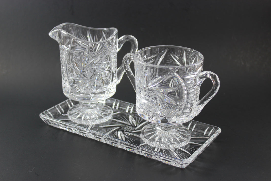 Pinwheel Crystal Large Cream, Sugar and Tray