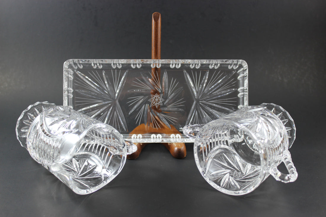 Pinwheel Crystal Large Cream, Sugar and Tray