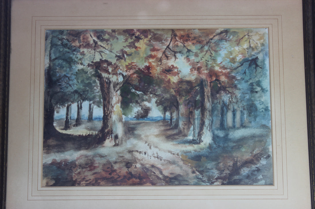 Antique Watercolour, Fall Landscape