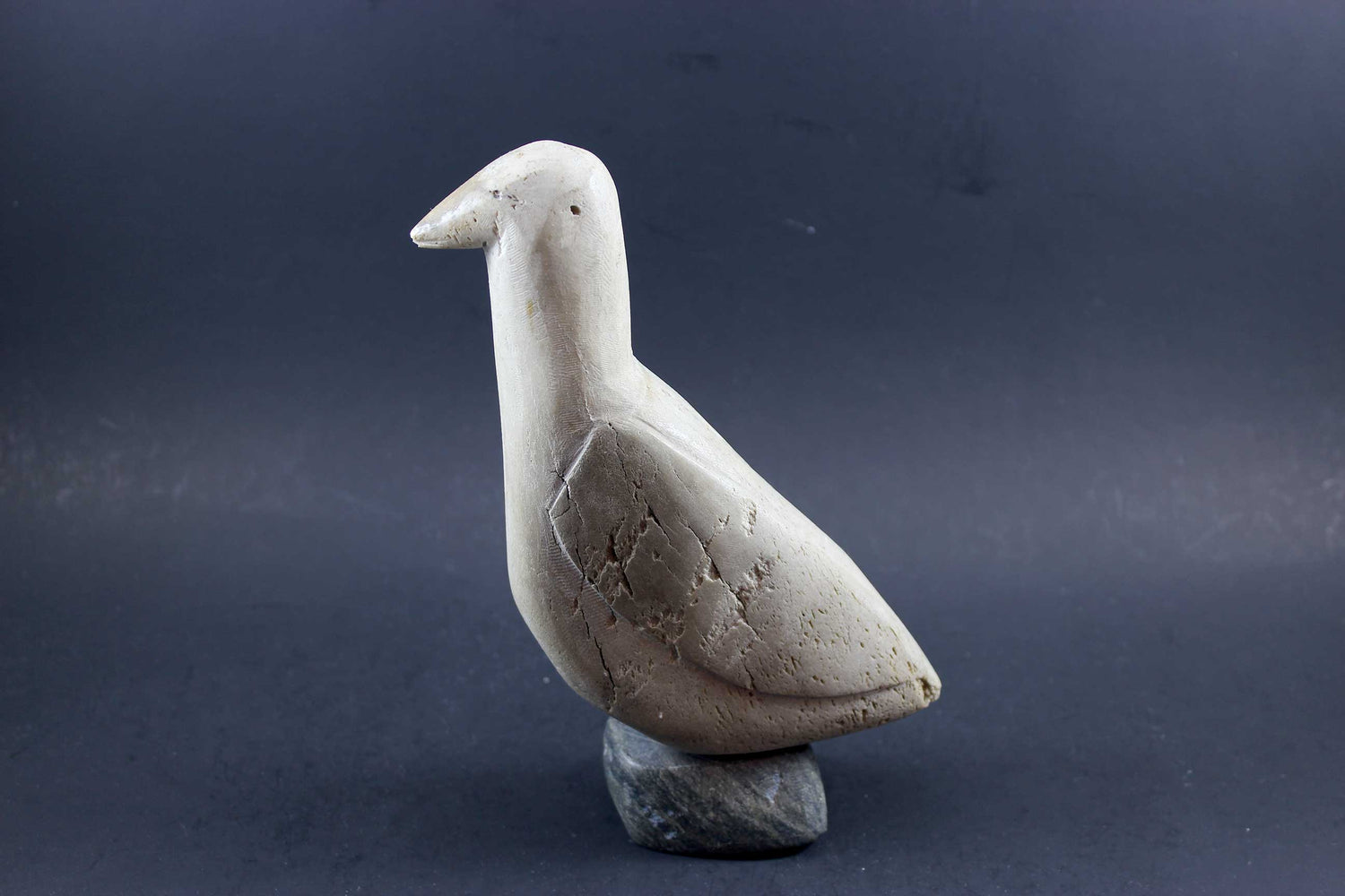 Inuit Carving, Arctic Bird in Bone, Stone Base