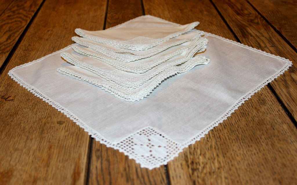 All Cotton and Linen Cloth Napkins, Dinner Napkins with Lace Trim