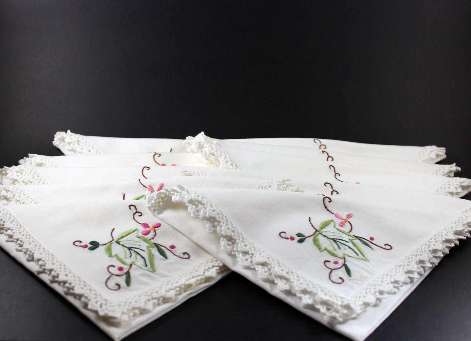 Lace Edged Linen Embroidered Napkins