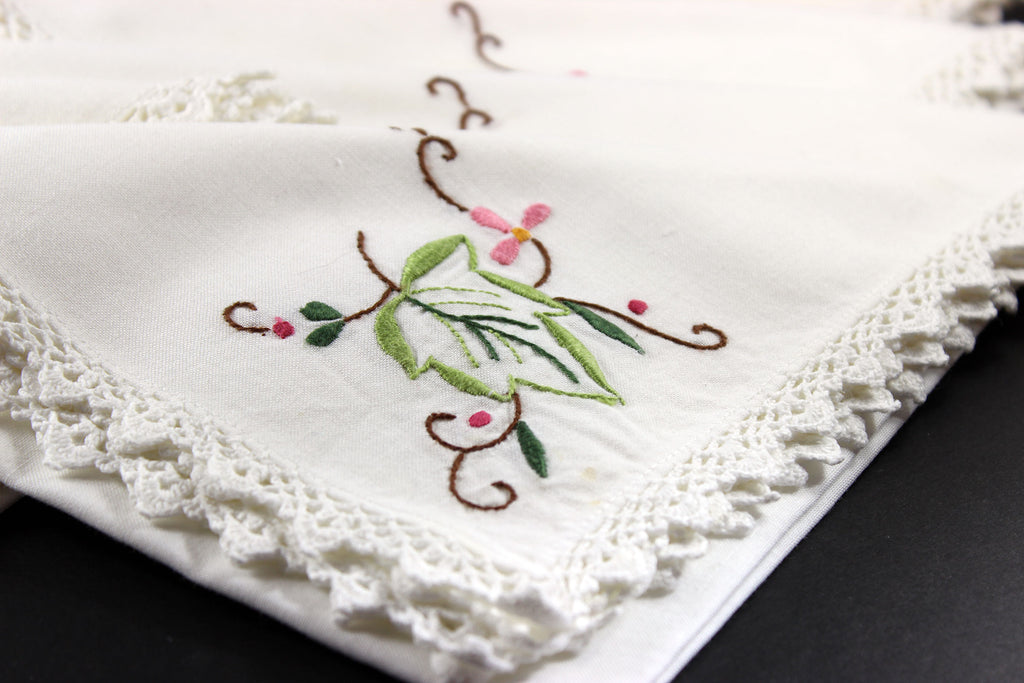 Lace Edged Linen Embroidered Napkins