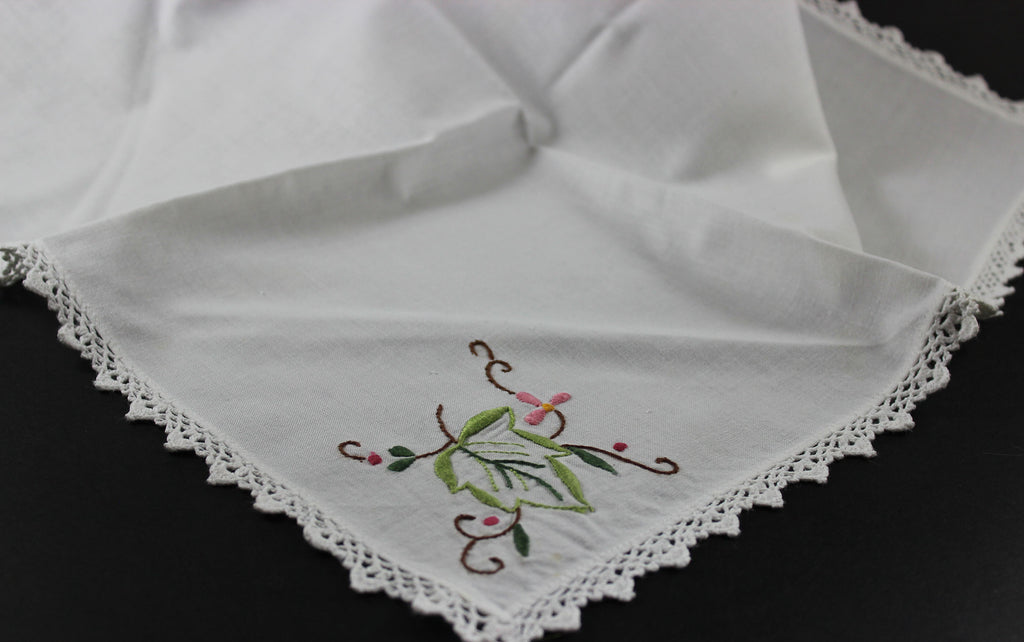 Lace Edged Linen Embroidered Napkins