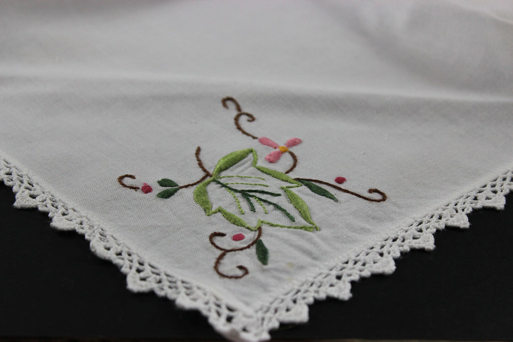 Lace Edged Linen Embroidered Napkins