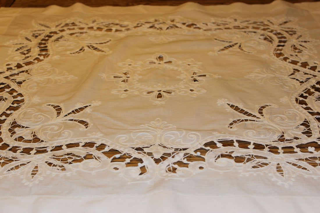 Vintage Linen Cut Work Table Topper