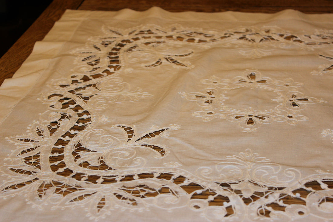 Vintage Linen Cut Work Table Topper