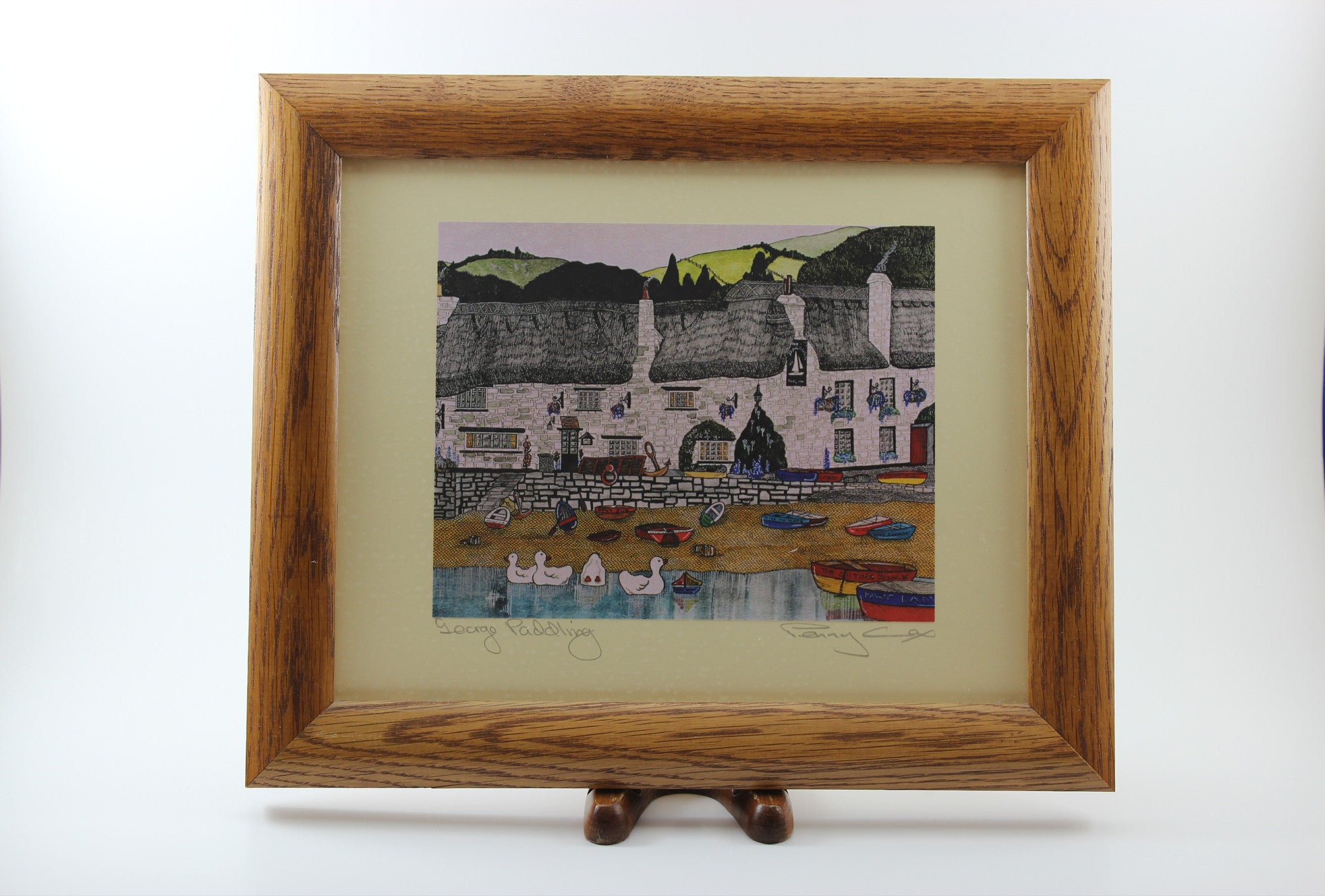 Penny Cox-Signed Print in Oak Frame-George Paddling
