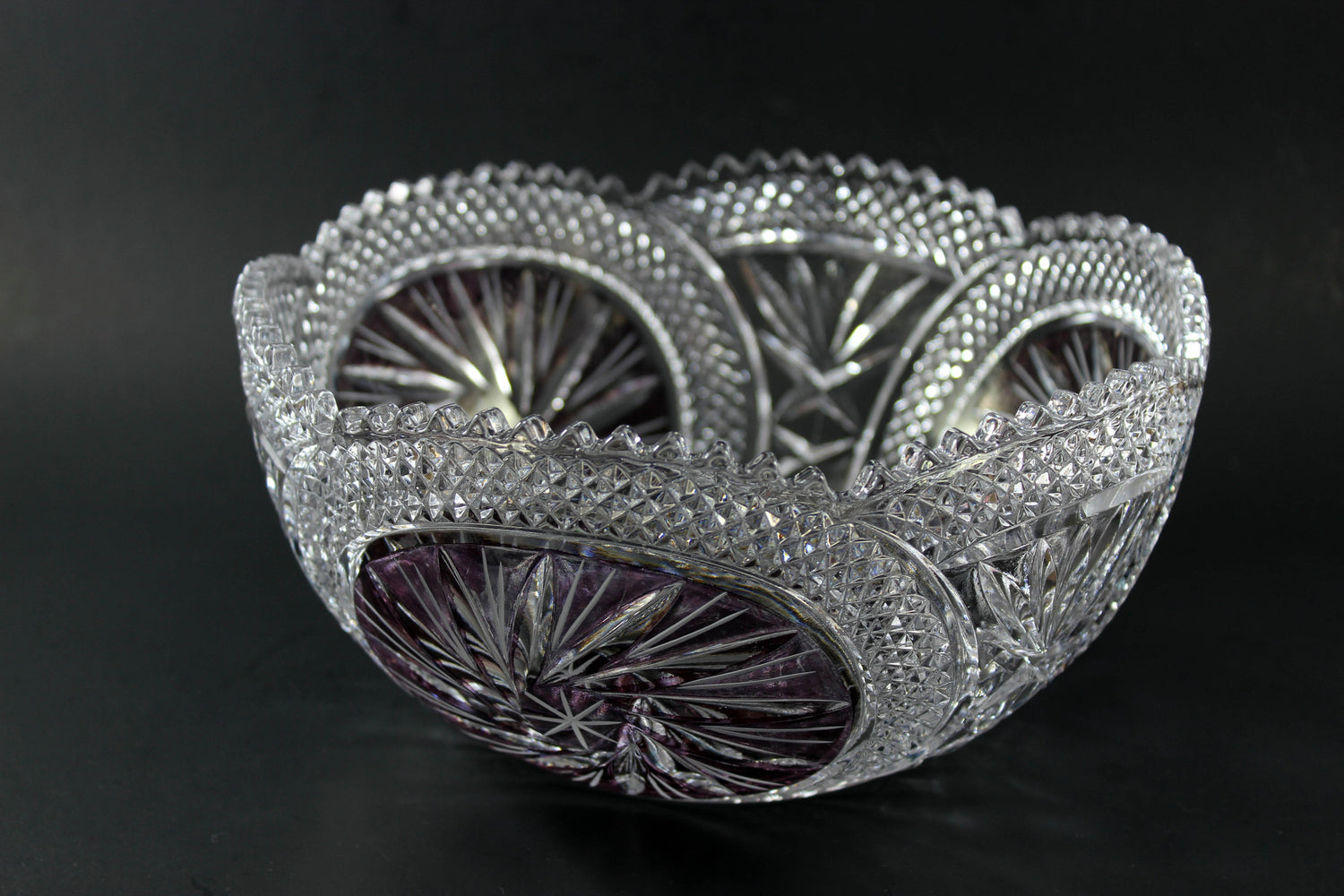Pinwheel Crystal Large Bowl with Burgundy Accents