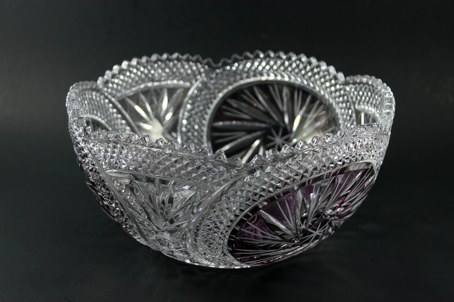 Pinwheel Crystal Large Bowl with Burgundy Accents