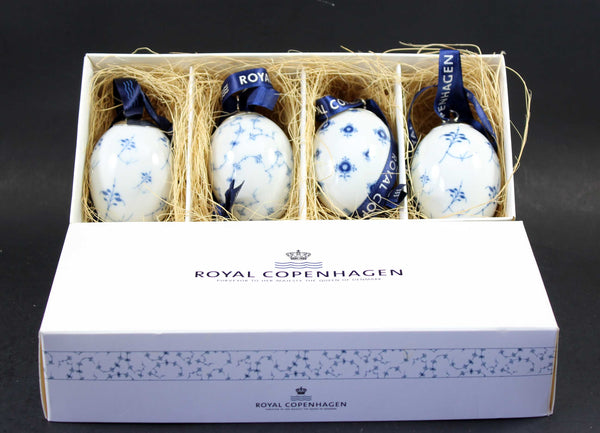 Royal Copenhagen, Blue Fluted Porcelain Easter Eggs (4)
