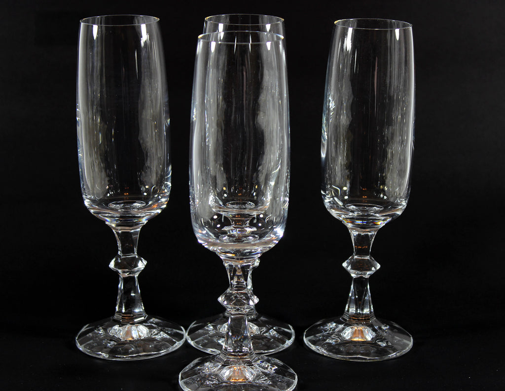 Vintage 'Schott-Zwiesel' Platinum Trim Crystal Champagne Flutes- Set of 6