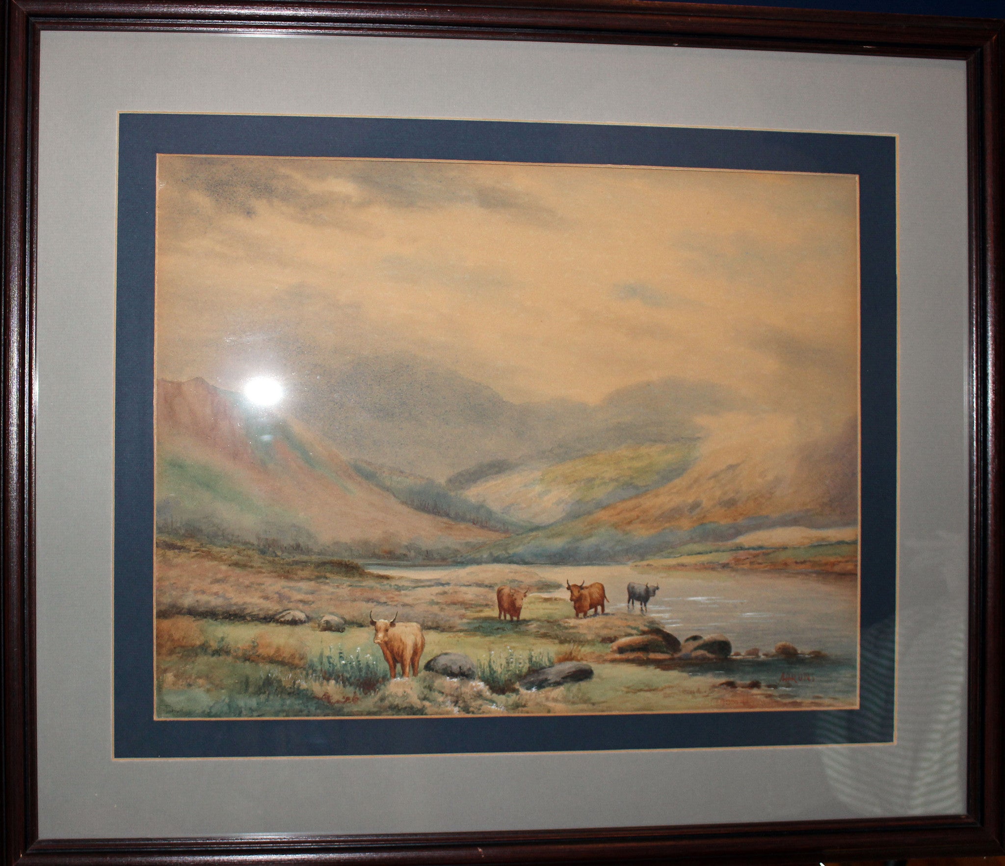 Original Watercolour - Scottish Highlands Landscape with Highland Cattle