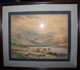 Original Watercolour - Scottish Highlands Landscape with Highland Cattle