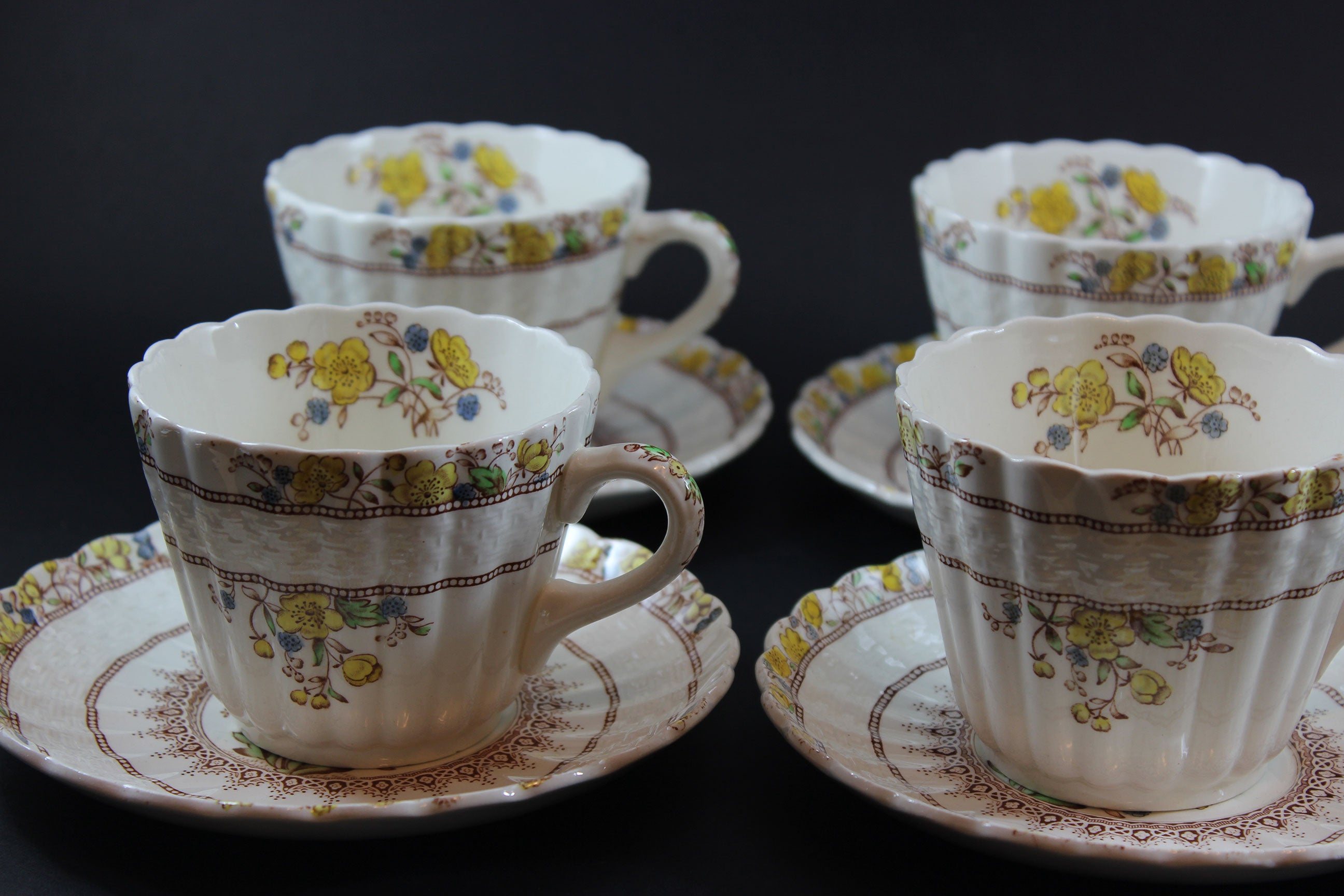 Copeland Spode, Buttercup Pattern, Teacups and Saucers