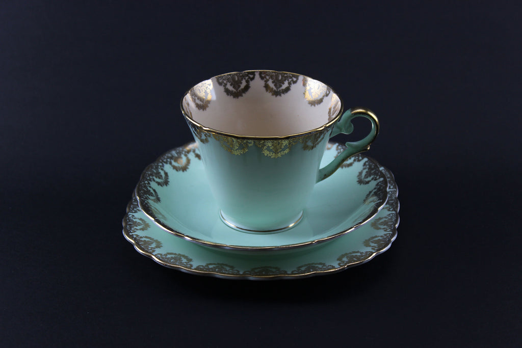 Wellington Bone China Trio, Mint Green and Pink – With A Past