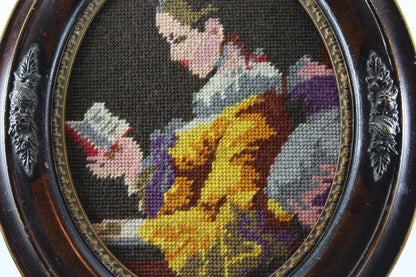 Antique Oval Frame with Needlepoint Portrait