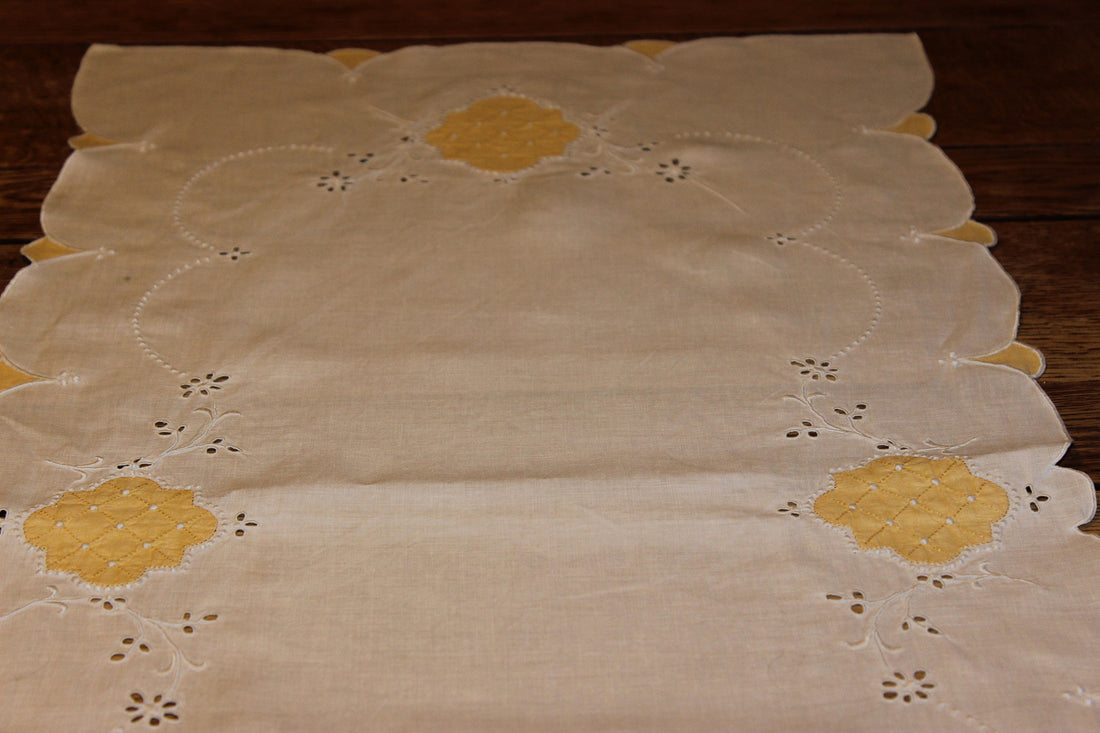 Vintage Cotton Table Runner with Yellow
