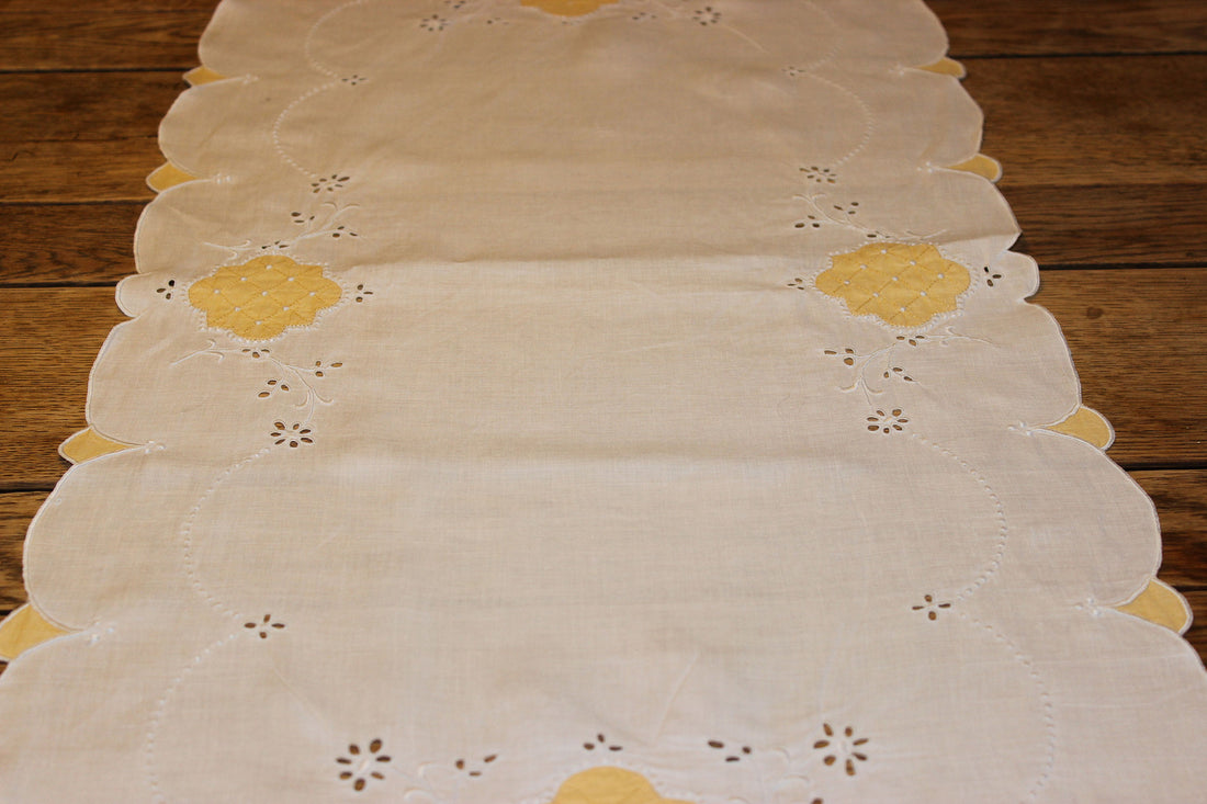 Vintage Cotton Table Runner with Yellow