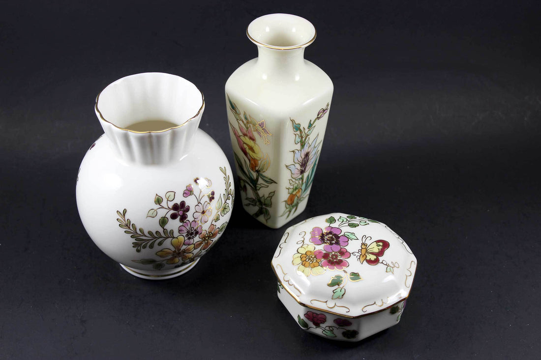 Zsolnay Porcelain, Hand Painted Vases and Trinket Box